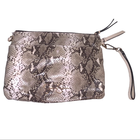 Jessica Simpson Faux Leather Python Snake Skin Soft Clutch Zipper Purse - Picture 7 of 12
